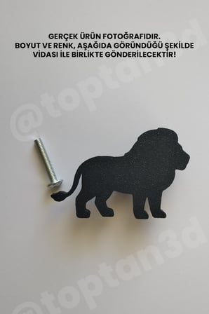 8 ADET - Siyah Aslan Dolap Kulpu - Modern Çocuk, Bebek Odası Mobilya Kulpu (Kulp Vidası Dahildir)