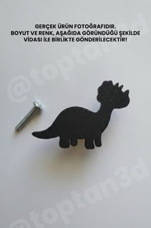 8 ADET - Siyah Dinozor Dolap Kulpu - Modern Çocuk, Bebek Odası Mobilya Kulpu (Kulp Vidası Dahildir)