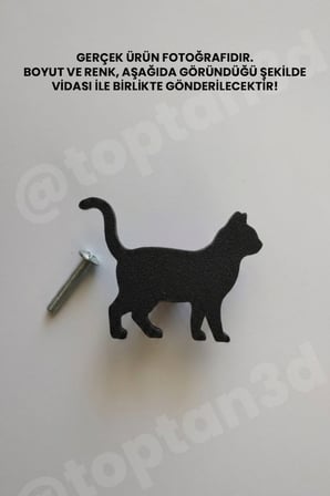 8 ADET - Siyah Kedi Dolap Kulpu - Modern Çocuk, Bebek Odası Mobilya Kulpu (Kulp Vidası Dahildir)