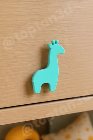 8 ADET - Turkuaz Zürafa Dolap Kulpu - Modern Çocuk, Bebek Odası Mobilya Kulpu (Kulp Vidası Dahildir)