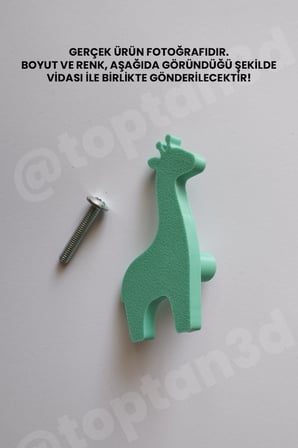 8 ADET - Turkuaz Zürafa Dolap Kulpu - Modern Çocuk, Bebek Odası Mobilya Kulpu (Kulp Vidası Dahildir)