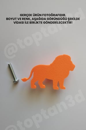 8 ADET - Turuncu Aslan Dolap Kulpu - Modern Çocuk, Bebek Odası Mobilya Kulpu (Kulp Vidası Dahildir)