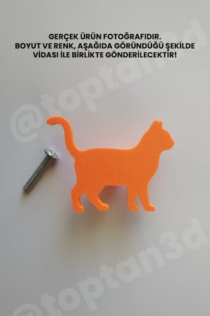 8 ADET - Turuncu Kedi Dolap Kulpu - Modern Çocuk, Bebek Odası Mobilya Kulpu (Kulp Vidası Dahildir)