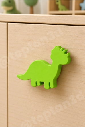 8 ADET - Yeşil Dinozor Dolap Kulpu - Modern Çocuk, Bebek Odası Mobilya Kulpu (Kulp Vidası Dahildir)