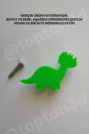 8 ADET - Yeşil Dinozor Dolap Kulpu - Modern Çocuk, Bebek Odası Mobilya Kulpu (Kulp Vidası Dahildir)