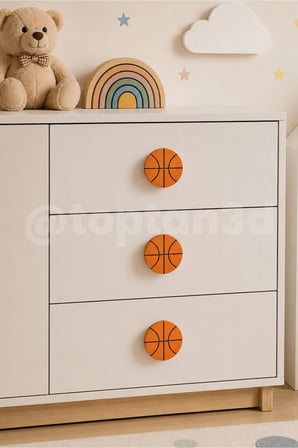 6 ADET - Basketbol Topu Dolap Kulpu, Mobilya Kulbu - Çocuk Oda Aksesuarı, Basketbol Topu Kulp (Kulp Vidası Dahildir)