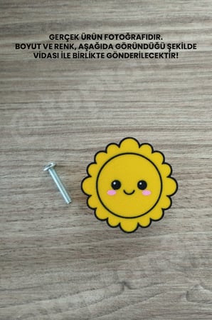 6 ADET - Güneş Dolap Kulpu, Mobilya Kulbu - Çocuk Oda Aksesuarı, Güneş Kulp (Kulp Vidası Dahildir)