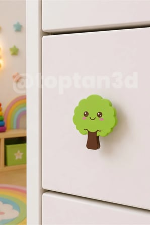 6 ADET - Sevimli Ağaç Dolap Kulpu, Mobilya Kulbu - Çocuk Oda Aksesuarı, Ağaç Kulp (Kulp Vidası Dahildir)