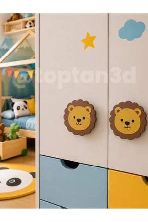 6 ADET - Sevimli Aslan Dolap Kulpu, Mobilya Kulbu - Bebek Odası, Çocuk Odası Aksesuar, Kulp (Kulp Vidası Dahildir)