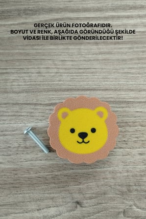 6 ADET - Sevimli Aslan Dolap Kulpu, Mobilya Kulbu - Bebek Odası, Çocuk Odası Aksesuar, Kulp (Kulp Vidası Dahildir)