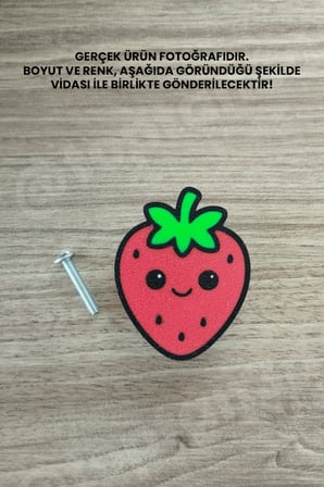 6 ADET - Sevimli Çilek Dolap Kulpu, Mobilya Kulbu - Çocuk Oda Aksesuarı, Çilek Kulp (Kulp Vidası Dahildir)
