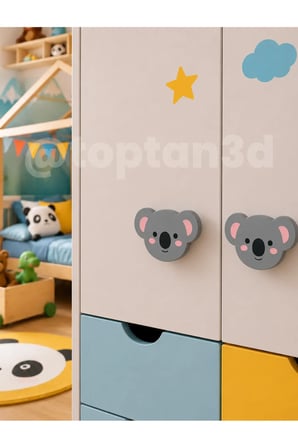 6 ADET - Sevimli Koala Dolap Kulpu, Mobilya Kulbu - Bebek Odası, Çocuk Odası Aksesuar, Kulp (Kulp Vidası Dahildir)