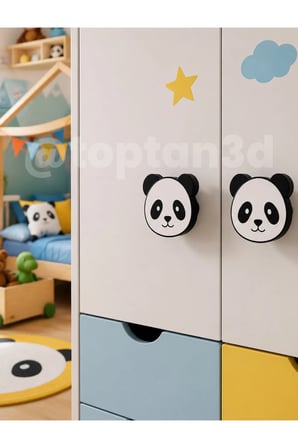 6 ADET - Sevimli Panda Dolap Kulpu, Mobilya Kulbu - Bebek Odası, Çocuk Odası Aksesuar, Kulp (Kulp Vidası Dahildir)