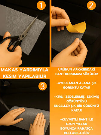 BEYLİNİ Kendinden Yapışkanlı Torpido Kaplaması Keçe Oto Kapı Bagaj Dayanıklı Uzun Ömürlü Araç Kaplama 3mm Gri