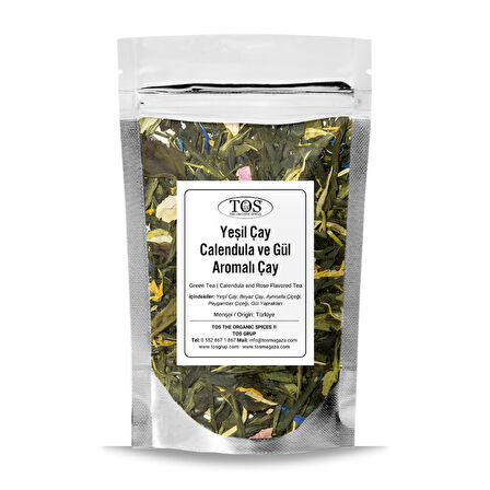 Yeşil Çay | Calendula ve Gül Aromalı Çay 100 gr (1. Kalite)