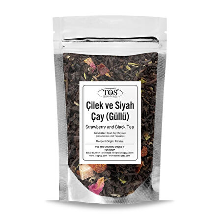 Çilek ve Siyah Çay (Güllü) 100 gr (1. Kalite)