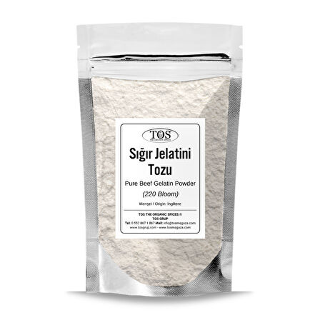 Saf Sığır Jelatini Tozu 250 gr (1. Kalite) 220 Bloom
