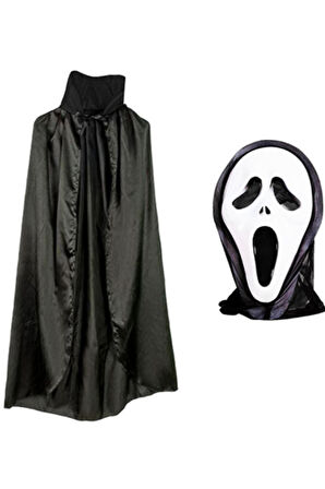 Çığlık Scream Maske Ve Yakalı Pelerinli Kostüm Seti 120 cm