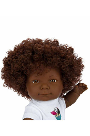 Kıvırcık Esmer Dada Bebek - Gri Eşofmanlı 35 Cm