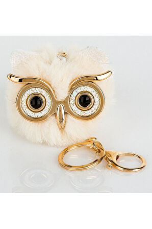 Peluş Baykuş Anahtarlık - Krem