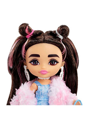 Minis Extra Esmer Saçlı Pembe Kürklü 14 cm