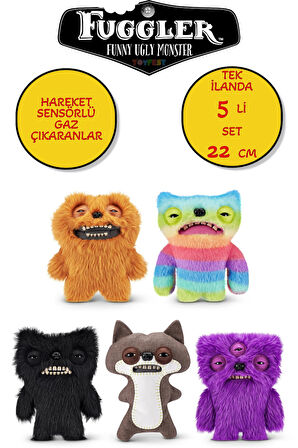 Gaz Çıkaran Fuggler Fart Face Sesli Hareket Sensörlü Komik Çirkin Peluşlar 5 li Set Tek İlanda -22cm