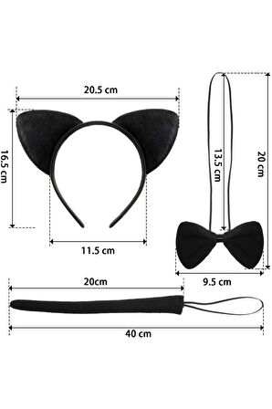 Kedi 3 Lü Kostüm Aksesuarları Taç + Kuyruk + Papyon ( 1 Adet )