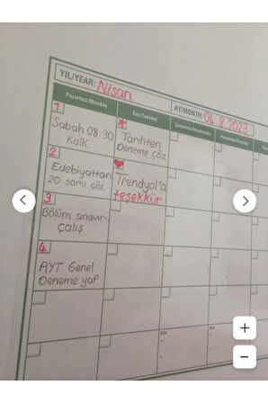 Duvara Kendiliğinden Manyetik Yapışan Aylık Program Planlayıcı Takvim 85 X 56 Cm
