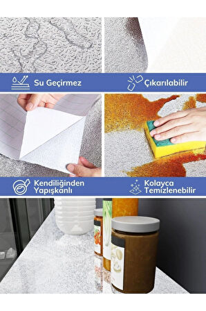 Kendinden Yapışkanlı Silinebilir Gümüş Renkli Mutfak Tezgah Üstü Sticker Folyo - 10 Metre
