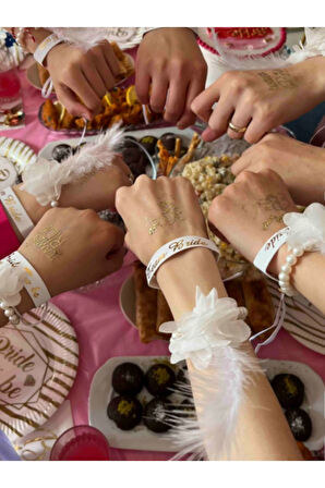 Bekarlığa Veda Partisi - Bride To Be Bileklik - Team Bride Bileklik - Metalize Altın Yazılı 12 Adet