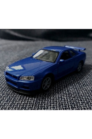 Mavi Nissan Skyline Gtr R34 Kapıları Açılabilen Çek Bırak Araba Welly 1:32 - 11.5 Cm