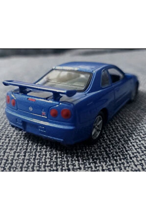 Mavi Nissan Skyline Gtr R34 Kapıları Açılabilen Çek Bırak Araba Welly 1:32 - 11.5 Cm