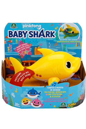 Daddy Shark - Baby Shark Şarkısı Söleyerek Havuzda - Küvette Yüzen Balık - Sarı Model - 18cm