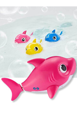 Daddy Shark - Baby Shark Şarkısı Söleyerek Havuzda - Küvette Yüzen Balık - Pembe Model - 18cm