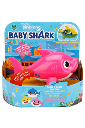 Daddy Shark - Baby Shark Şarkısı Söleyerek Havuzda - Küvette Yüzen Balık - Pembe Model - 18cm