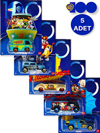 Warner Bros. 100. Yıl Temalı - 2023 Die - Cast Metal Döküm 5 li Koleksiyonluk Arabalar - HMV73