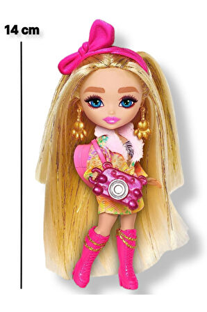 Extra Fly Minis Seyahat Bebeği Safari Modası ile Hayvan Baskılı Kıyafetli Aksesuarlı 14 cm HGP62