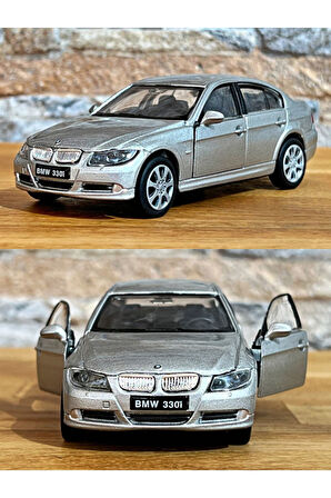 BMW 330i Çek Bırak Die - Cast Metal Model Araba - Gri 11.5 cm