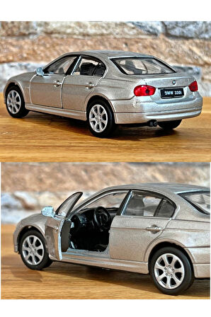 BMW 330i Çek Bırak Die - Cast Metal Model Araba - Gri 11.5 cm