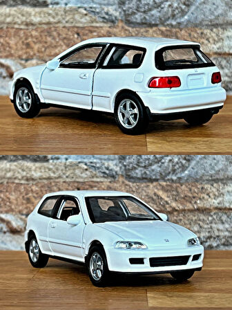 Honda Civic EG6 Çek Bırak Die - Cast Metal Model Araba - Beyaz 11.5 cm