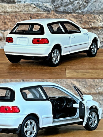 Honda Civic EG6 Çek Bırak Die - Cast Metal Model Araba - Beyaz 11.5 cm