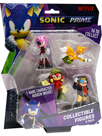 Sonic Prime 5 li Figür Set - Rebel Rouge + Tails + Dr. Don't + Gnarly Knuckles + Sürpriz 6.5 cm 