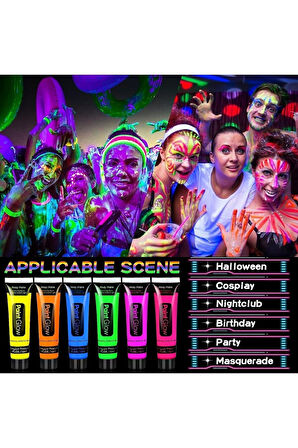 Karanlıkta Parlayan Neonlu Glow Parti Yüz Boyası 6 Renk - 6 Adet
