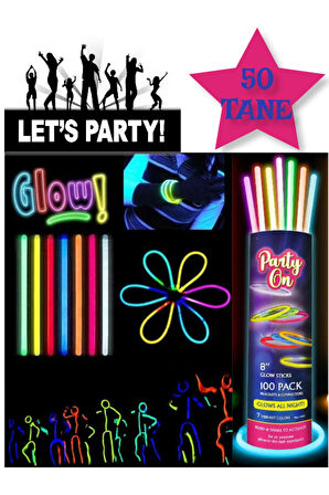 50 Adet Karanlıkta Parlayan Glow Çubuk Fosforlu Çubuk Bileklik - 8 Saat Boyunca Parlaklık