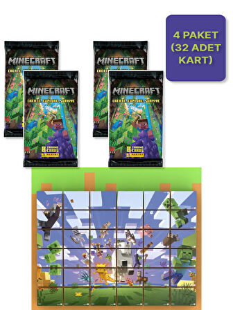Panini Minecraft Create Explore Survive Trading Card - Minecraft Kartı + 4 PAKET ( 32 Kart )