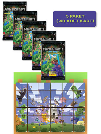 Panini Minecraft Create Explore Survive Trading Card - Minecraft Kartı + 5 PAKET ( 40 Kart )