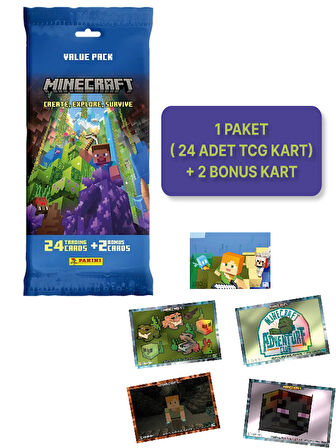 Panini Minecraft Create Explore Survive Trading Card - Fat Pack Kartı + 1 PAKET ( 26 Kart )