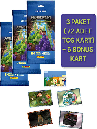 Panini Minecraft Create Explore Survive Trading Card - Fat Pack Kartı + 3 PAKET ( 78 Kart )