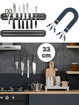 Güçlü Mıknatıslı Paslanmaz Mutfak Duvar Bıçak Askısı Standı - 33 Cm