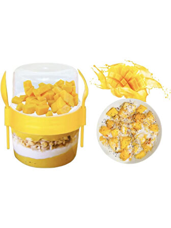 BPA Free Diyet Öğün & Kahvaltı için Çatal & Kaşıklı Kapaklı Yoğurt Müsli Salata Meyve Saklama Kabı